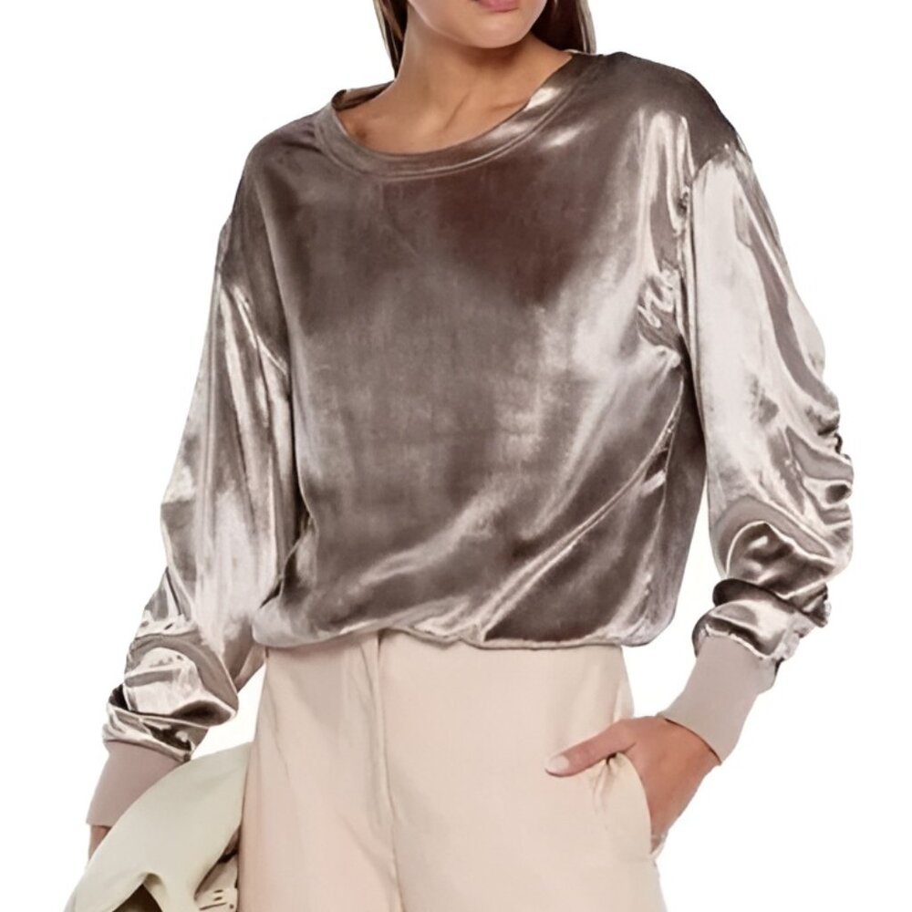 Rag & Bone Brown Ruched Sleeves Velvet‎ Crewneck